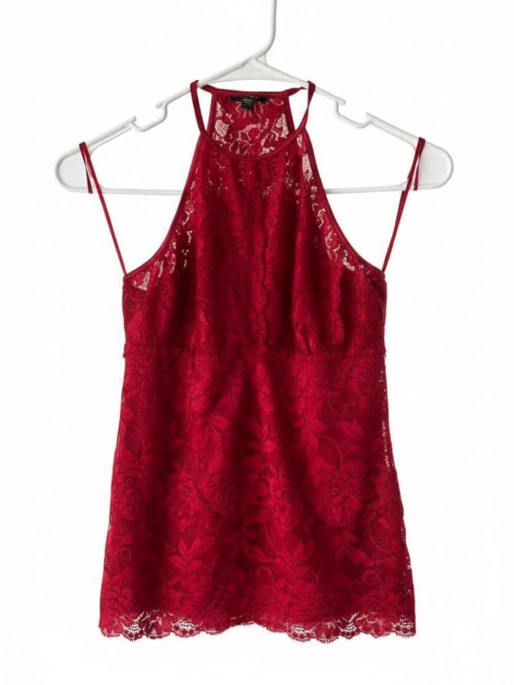 Guess Red Lace Halter Sleeveless Top Open Back Sheer Floral Small